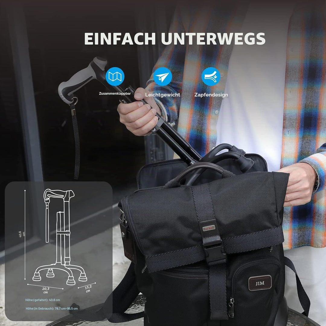 Rehand Vierfuss Spazierstock Gehstock, Gehstock mit Ergonomischem Griff und Anmutiger 4-Zinken-Basis