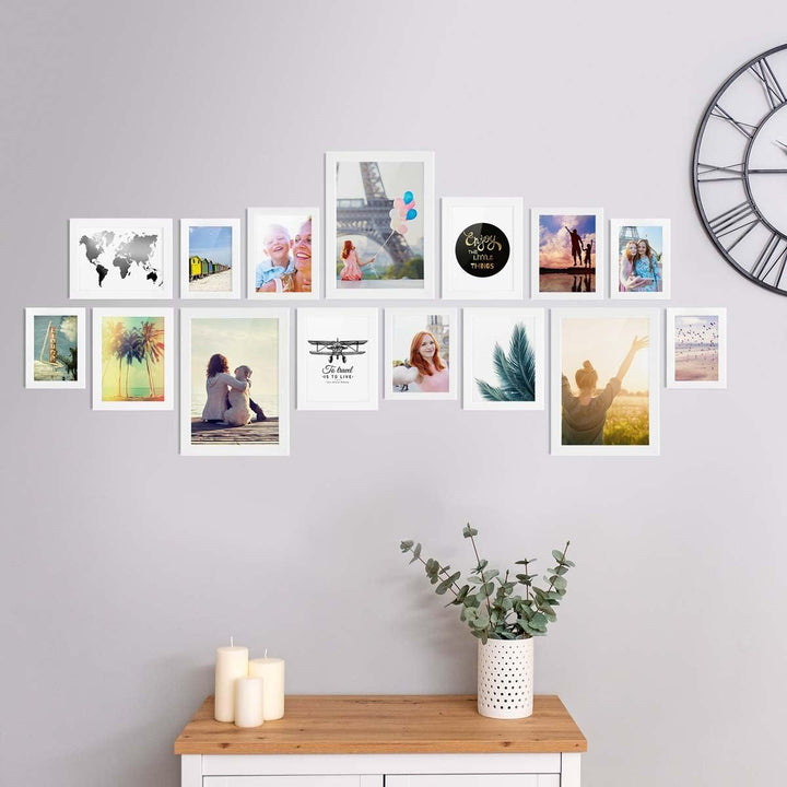PHOTOLINI Bilderrahmen Set Weiss, Fotorahmen Holz MDF, 15er Bilderrahmenset Wand Collage, photo fram