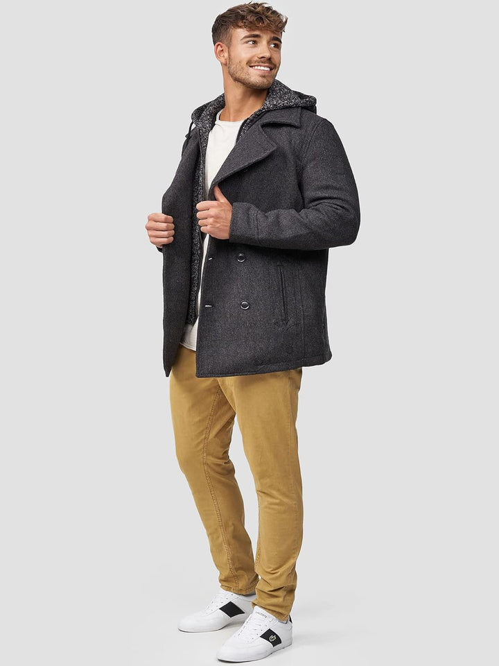 Indicode Herren Cliff Kurzmantel mit Stehkragen | Wollmantel Herrenmantel Mantel S Black mix, S Blac