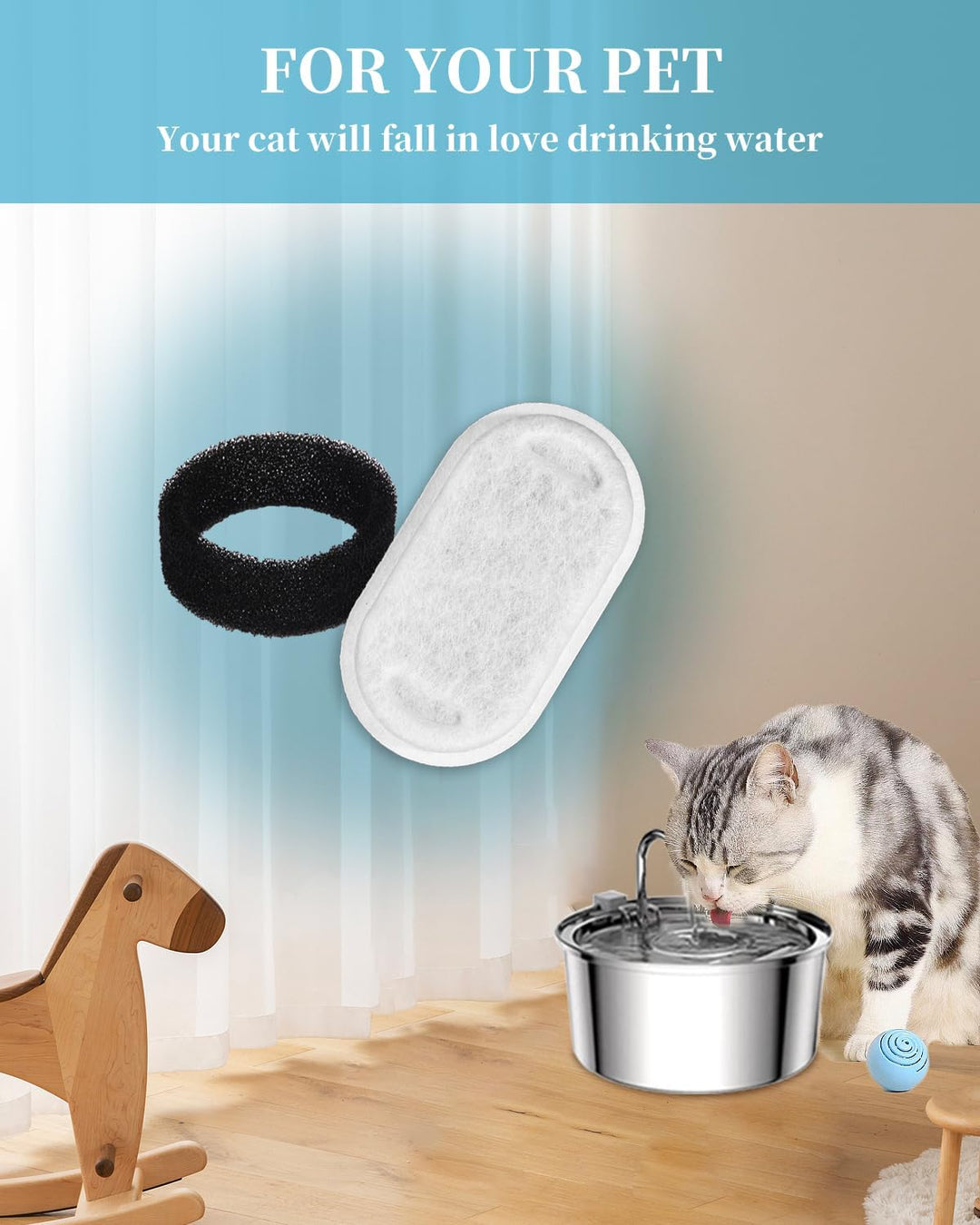 Zawaer Katzenbrunnen Filter, 24s Tück Ersatzfilter Für Trinkbrunnen, 12 Stück Kohlefilter Und 12 Stü