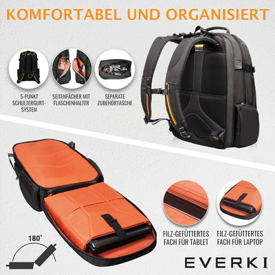 Everki EKP120 – Laptop Rucksack für Notebooks bis 18,4 Zoll (46,7 cm) mit durchdachtem Fächer-Konzep