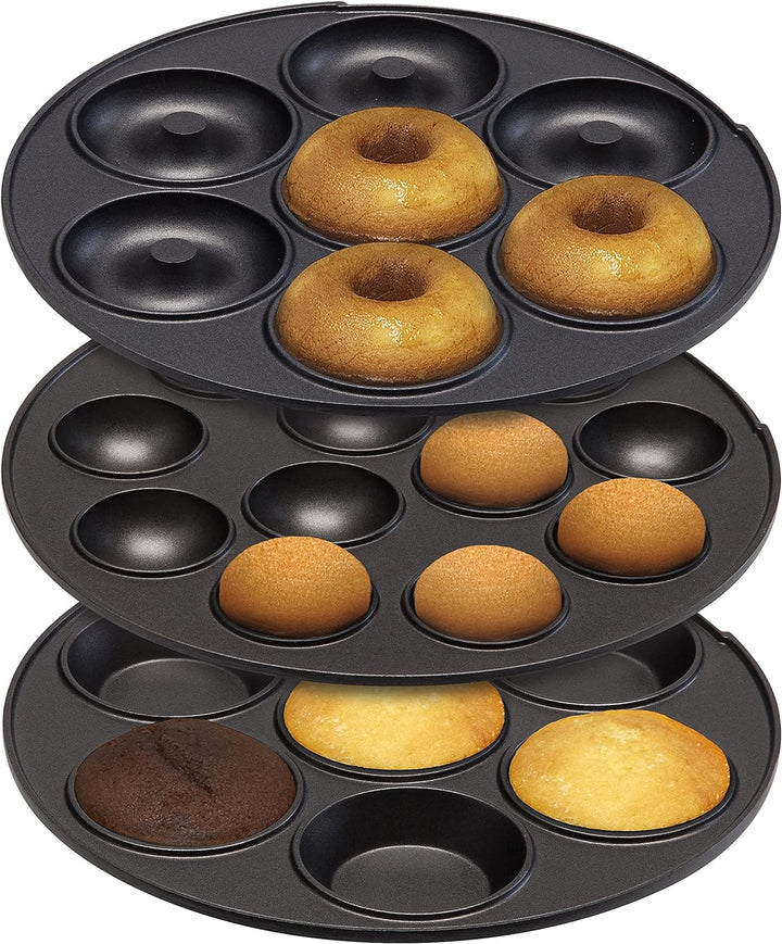 Bestron 3-in-1 Cakemaker im Retro Design, mit 3 auswechselbaren Backplatten, Donut-, Cupcake- und Ca