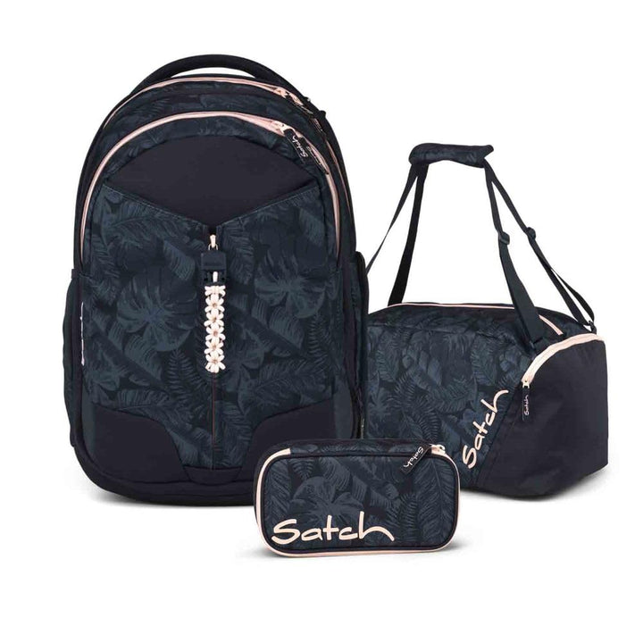 Satch Match Schulrucksack Set 3tlg. inkl. Schlamperbox und Sporttasche (Midnight Jungle), Midnight J