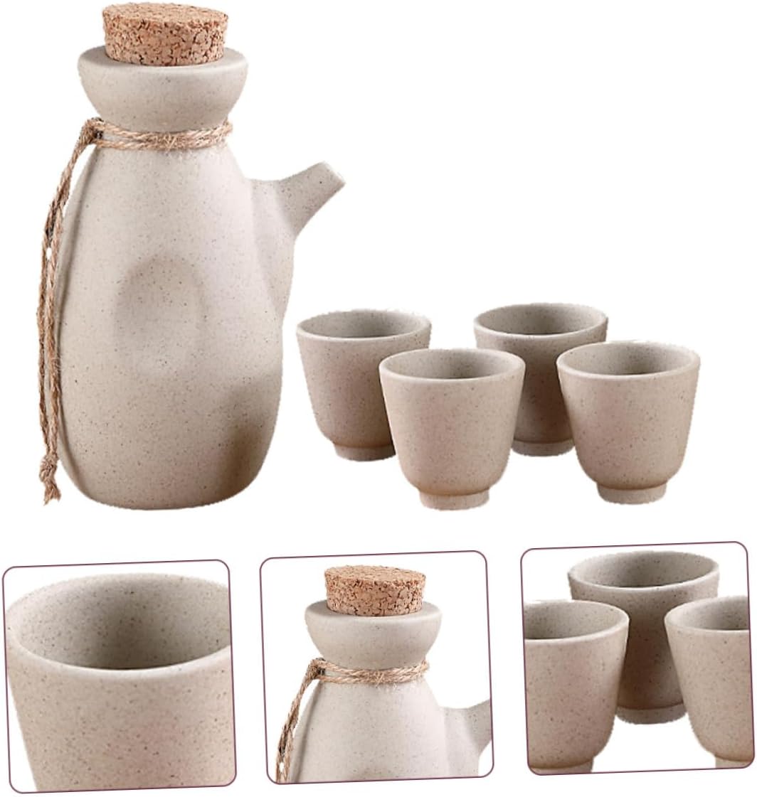 MAGICLULU Keramik Sake Satz Mit 300ml Flasche 4 x 50ml Becher Japanischer Stil Handpoliert Glasiert