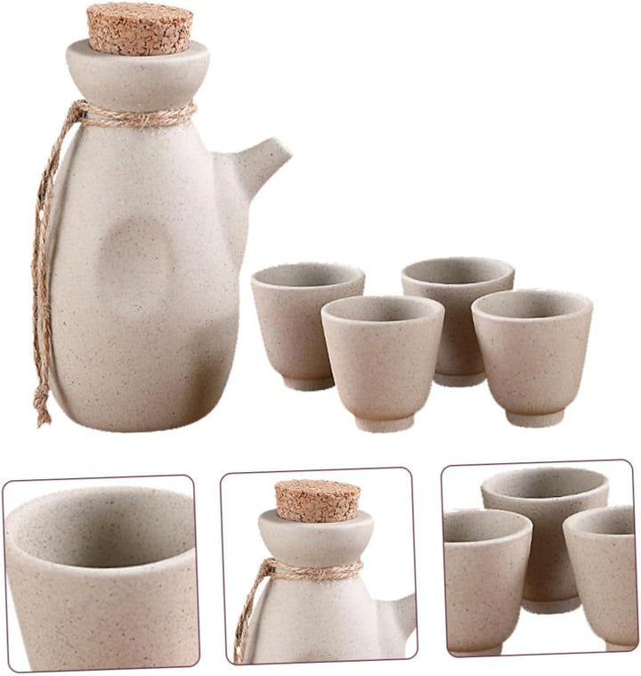 MAGICLULU Keramik Sake Satz Mit 300ml Flasche 4 x 50ml Becher Japanischer Stil Handpoliert Glasiert