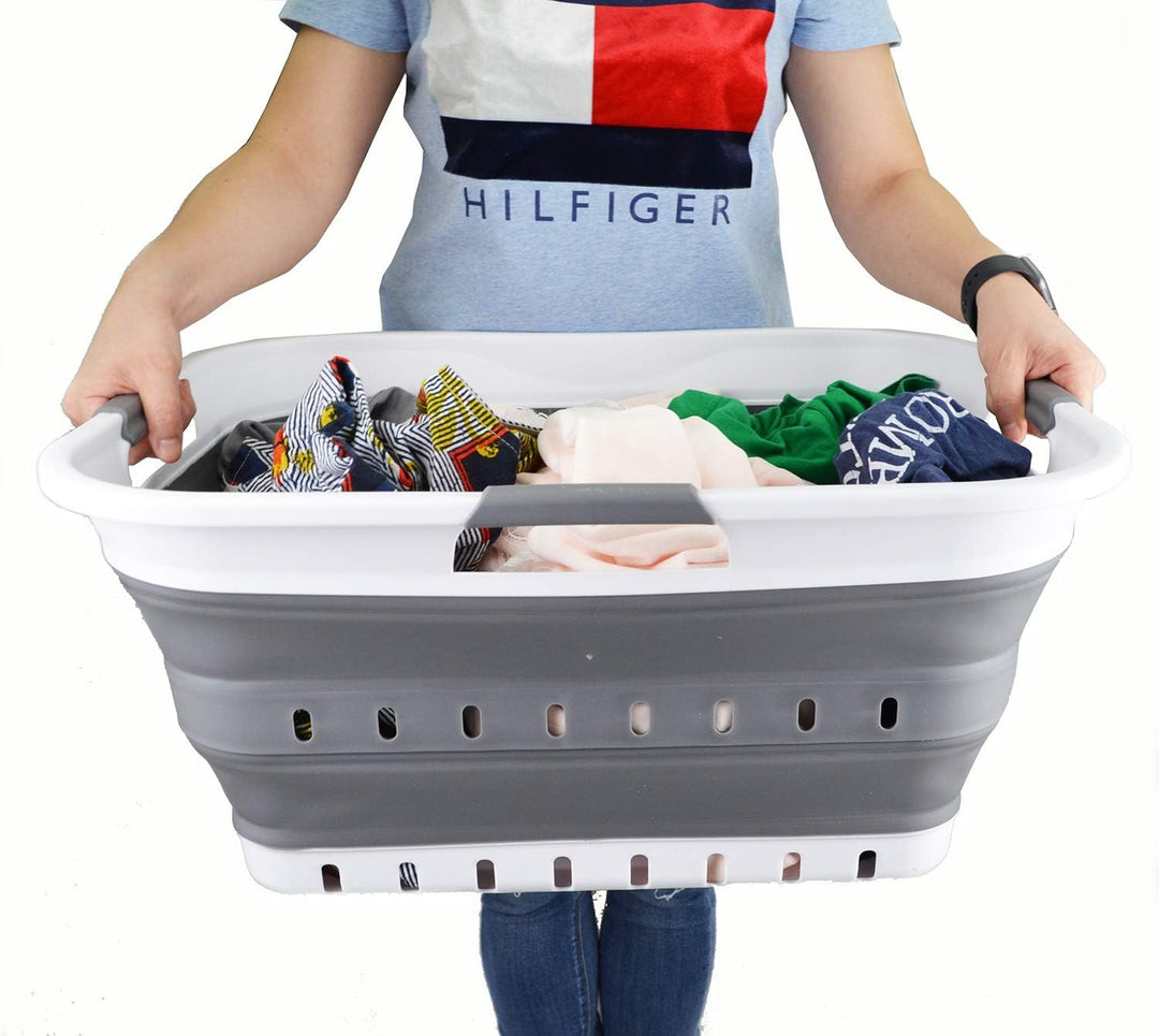 SAMMART 42L 2er-Set zusammenklappbarer Kunststoff-Wäschekorb-faltbarer Pop-Up-Aufbewahrungsbehälter/
