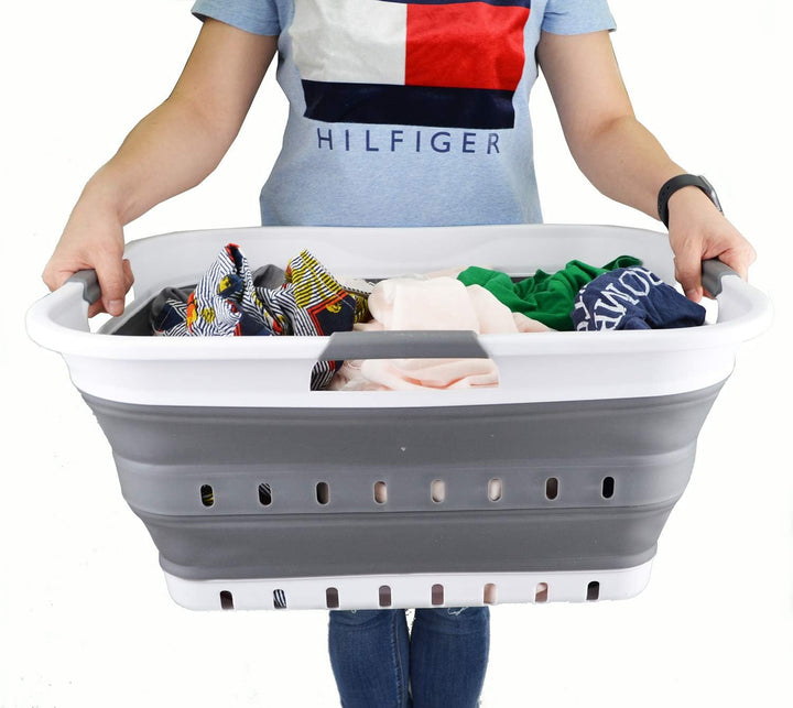 SAMMART 42L 2er-Set zusammenklappbarer Kunststoff-Wäschekorb-faltbarer Pop-Up-Aufbewahrungsbehälter/