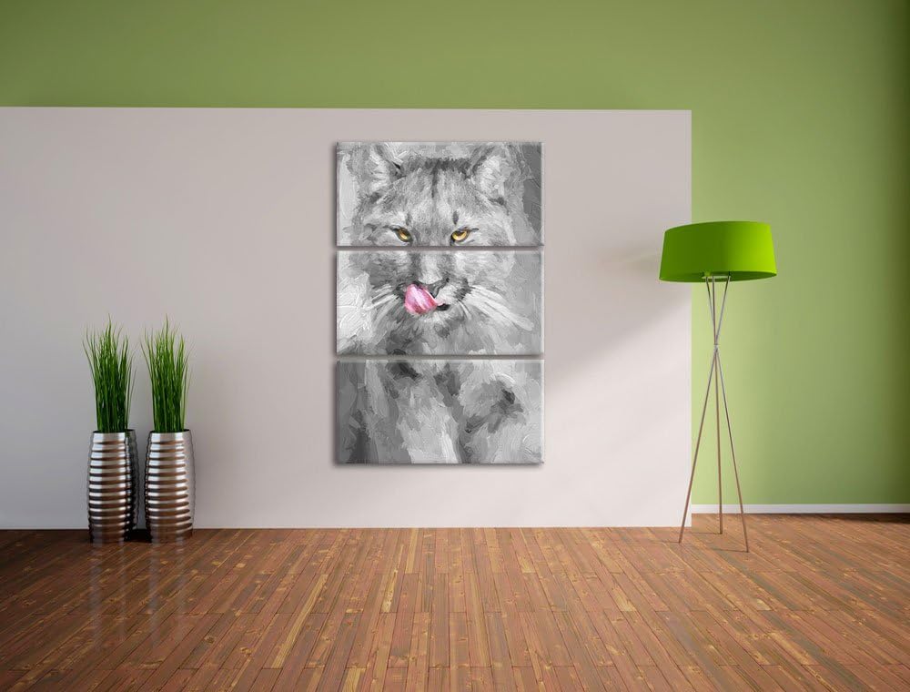 anmutiger Puma schwarz/weiss Deluxe 3-Teiler Leinwandbild 120x80 Bild auf Leinwand, XXL riesige Bild