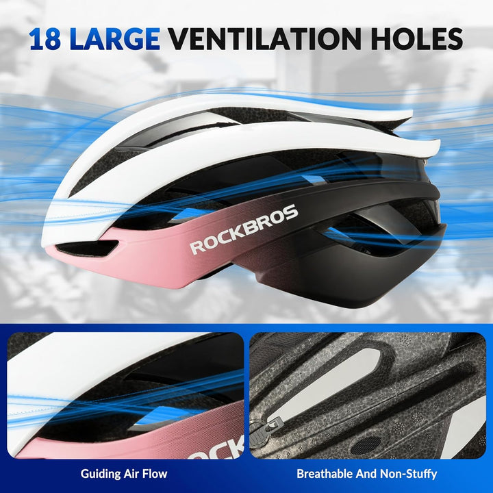 ROCKBROS Fahrradhelm Rennradhelm Leichter Radhelm M/L 55-61 cm Verstellbarer Allround-Helm Belüftung