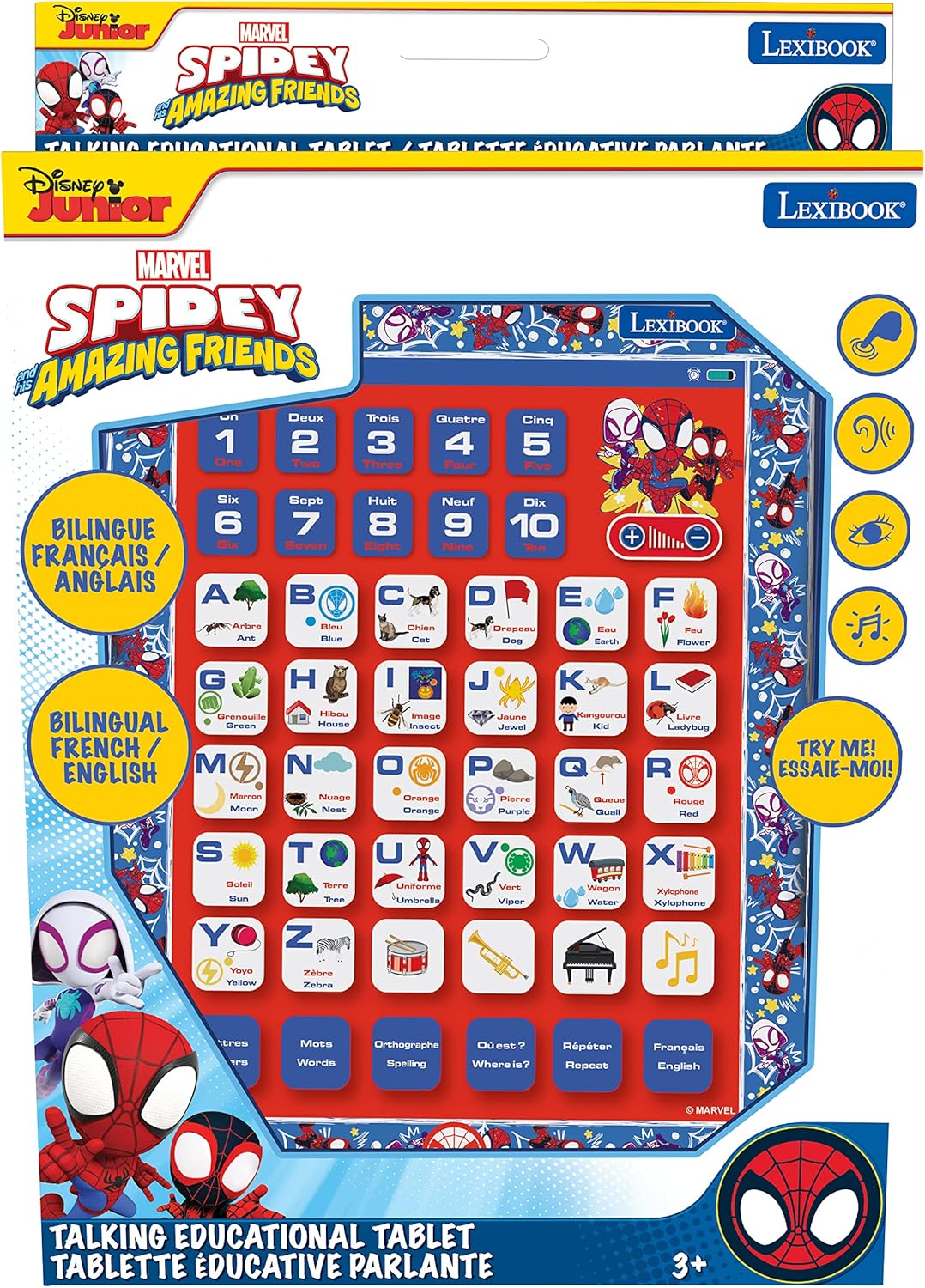 Lexibook Spidey and his Amazing Friends Zweisprachige Lerntablette, Zweisprachig Französisch/Englisc