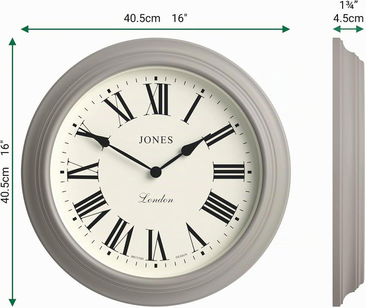 JONES CLOCKS® Supper Club grosse Wanduhr, klassisches Design, cremefarbenes Zifferblatt und Schwarze