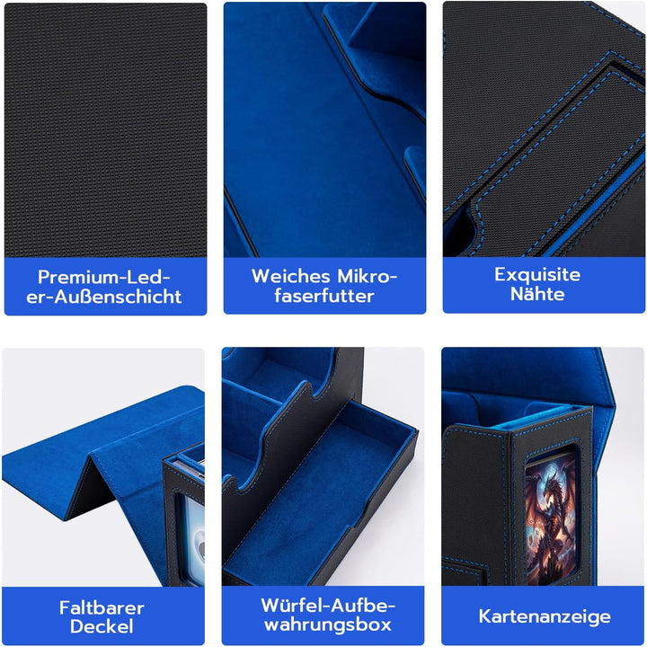 Doppelschicht Card Deck Box für MTG,Gathering Kartenbox mit Schaufenster und Würfelfach PU Leder Sta