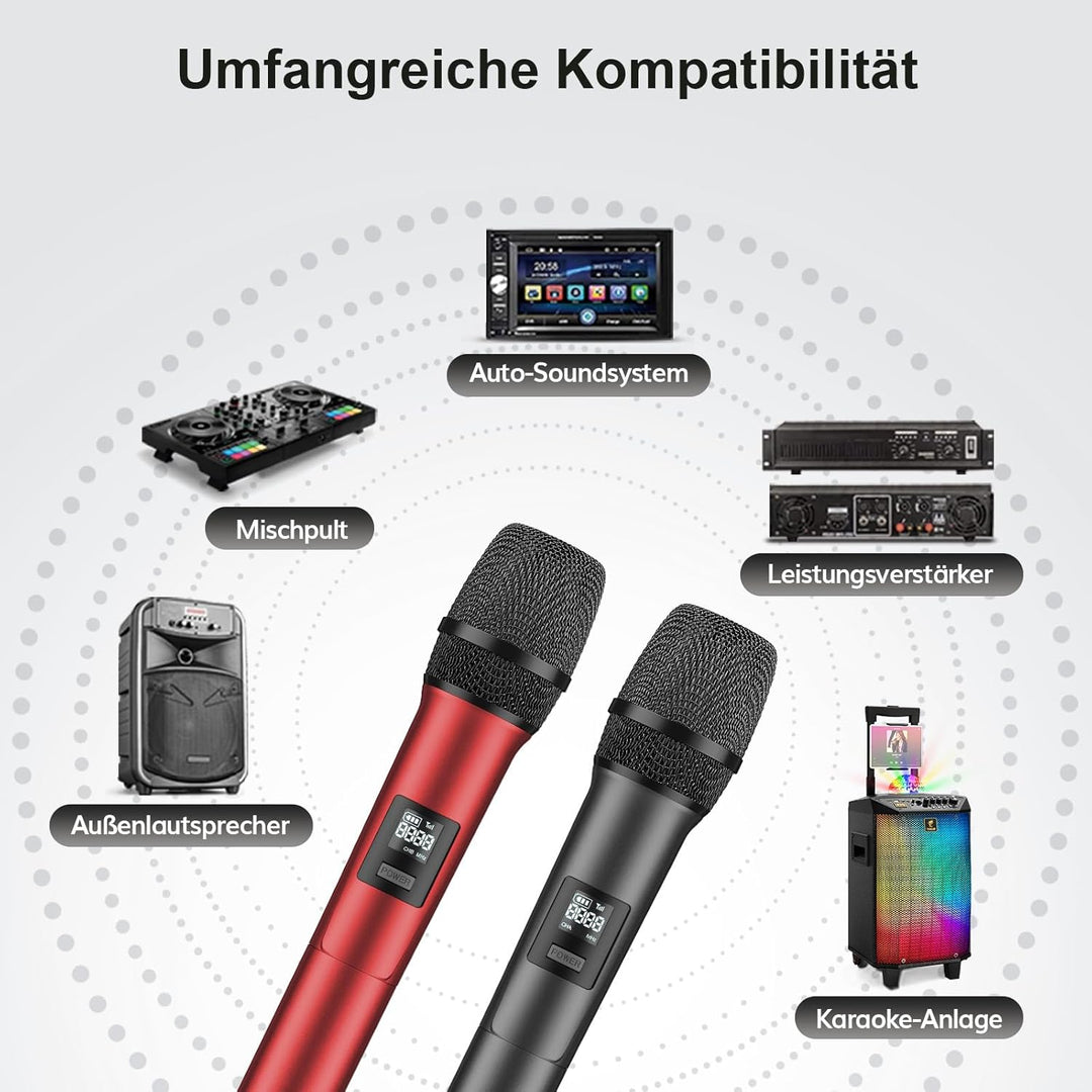 TONOR Dual Mikrofon Kabellos System, Funkmikrofon drahtloses Karaoke Mikro Set Wireless Microphone 6