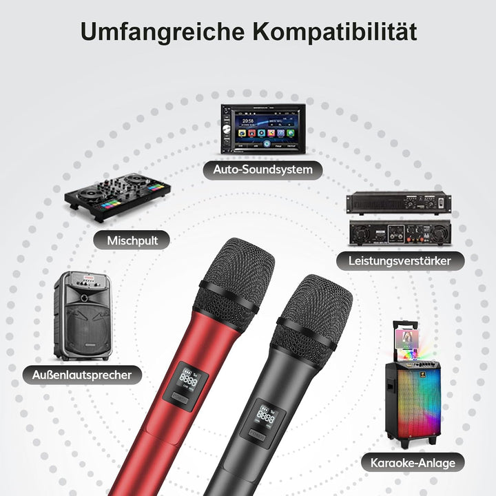 TONOR Dual Mikrofon Kabellos System, Funkmikrofon drahtloses Karaoke Mikro Set Wireless Microphone 6