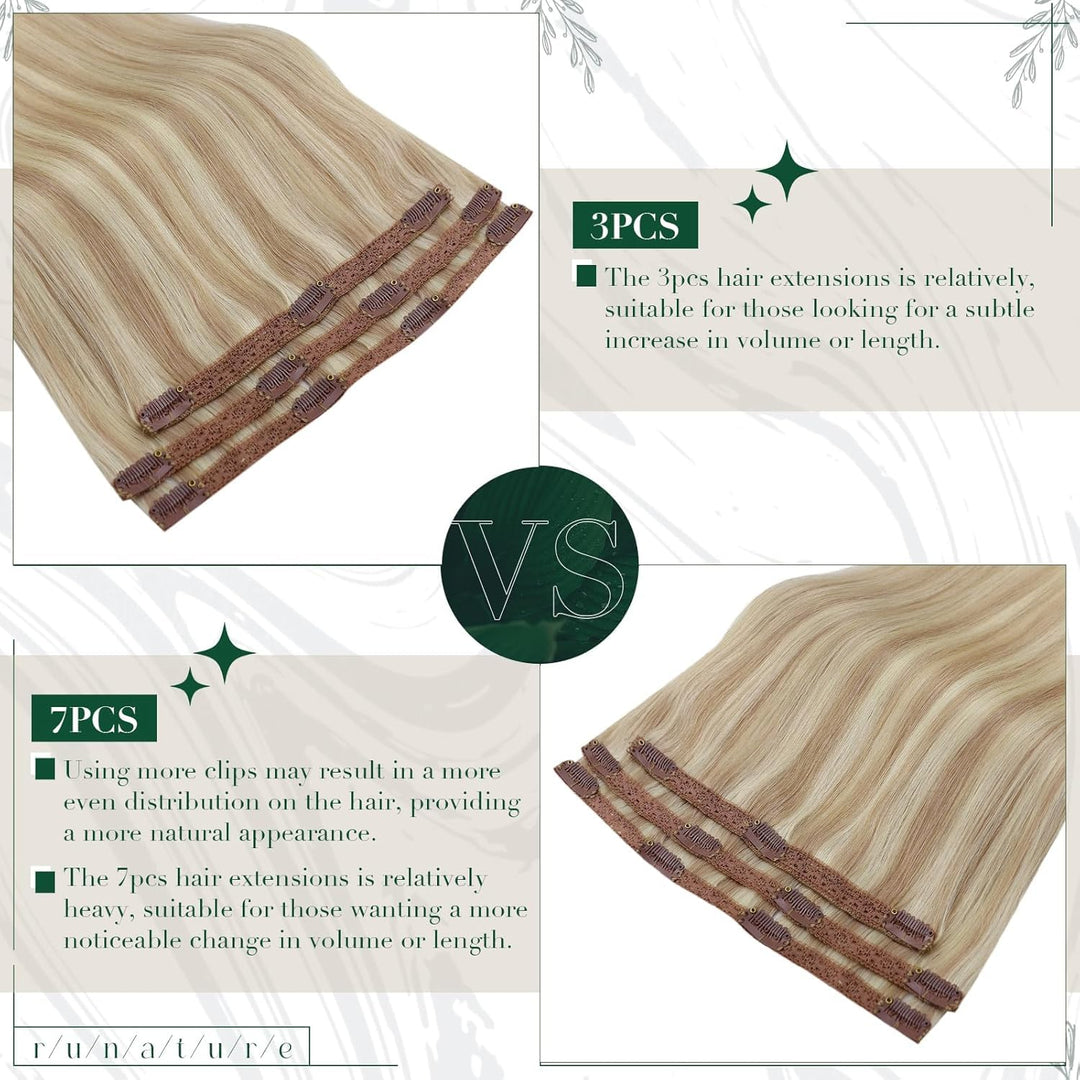 RUNATURE Clip in Extensions Echthaar Aschblond mit Platinblond Clip in Haarextension Echthaar Clips