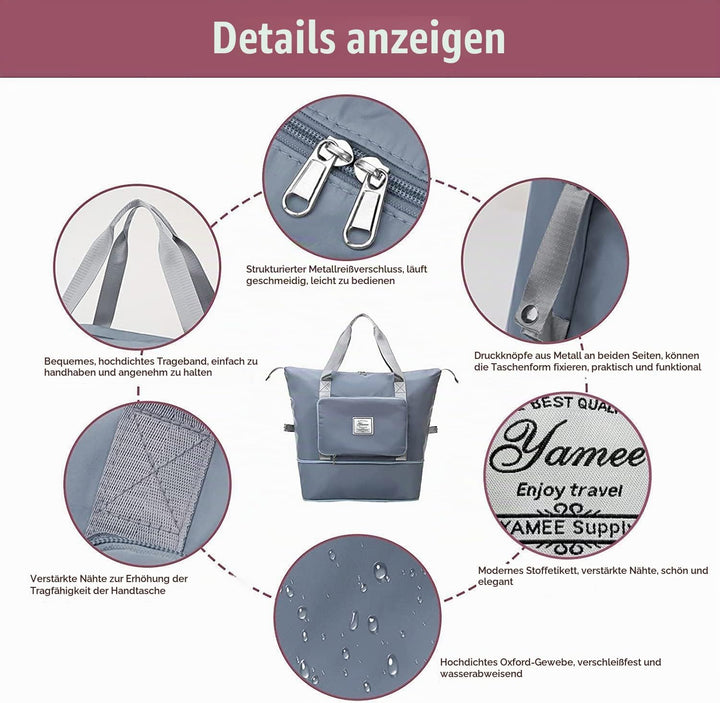 YAMEE Reisetasche Faltbare mit grosser Kapazität, Tragbar Reisetaschen, wasserdichte Sporttasche mit