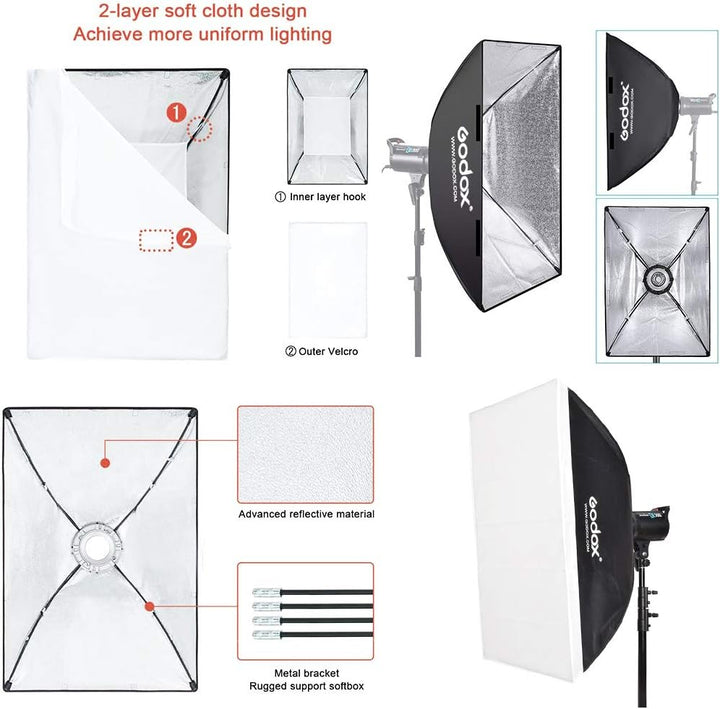 GODOX Softbox 70cm X 100cm Rechteckige Softbox Studioleuchte Diffusor Bowens Softboxen Fotografie St
