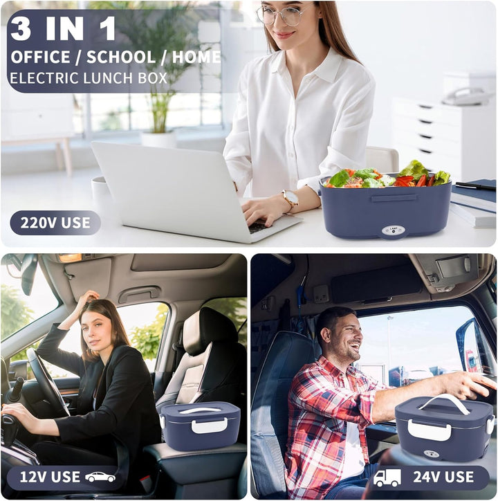 Elektrische Lunchbox Speisenwärmer Auto 3 In 1(12V/24V/220V) 1,5L mit Gabel Löffel, Abnehmbare Edels
