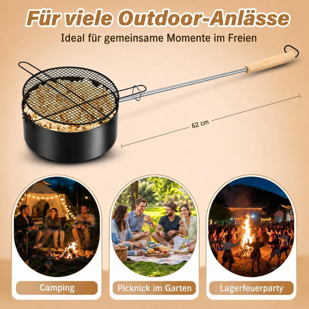 Popcorn Maker Lagerfeuer aus Kohlenstoffstahl mit Sicherheitsgriff Outdoor | Popcornpfanne für Grill