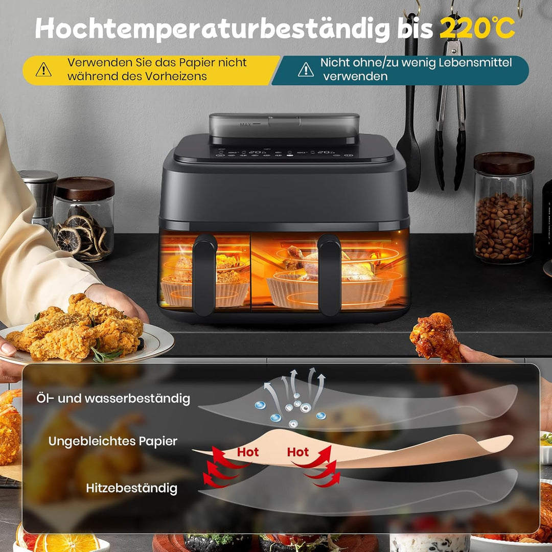 300 Stück Airfryer Backpapier für Philips Dual Basket Airfryer 3000 Series 9L(6L/3L), 5000 Series 9L