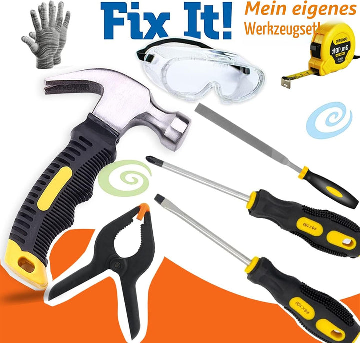 Kinder-Werkzeug-Set, Junge Bauarbeiter, Kindergrösse, echter Handwerkzeug,25-teilig, Hammer, Lernwer