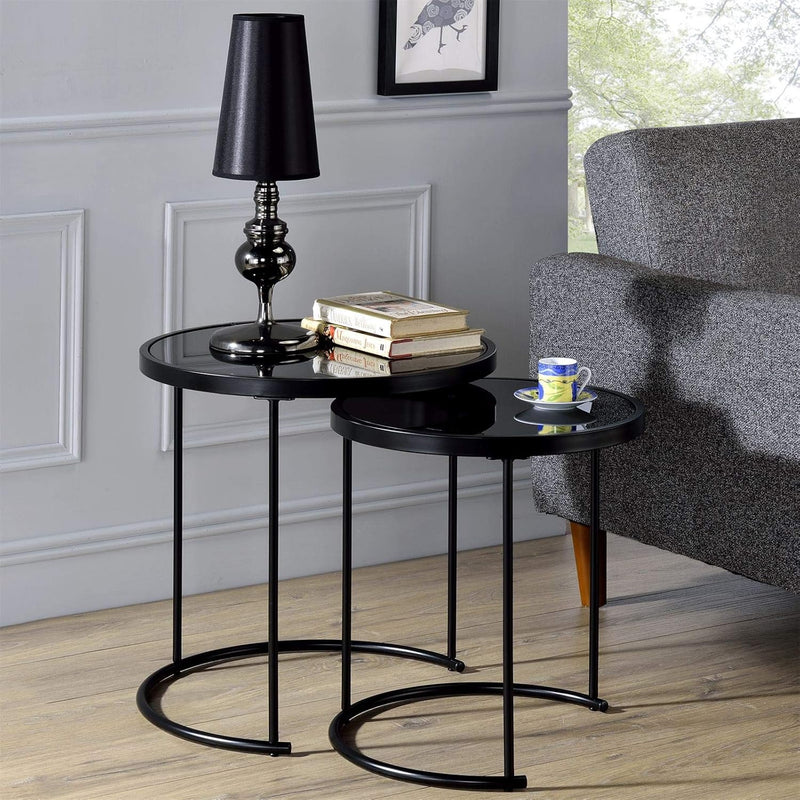 IDIMEX Couchtisch LEYRE im 2er Set,runder Beistelltisch 2-Satztisch mit Glas in schwarz, Sofatisch i