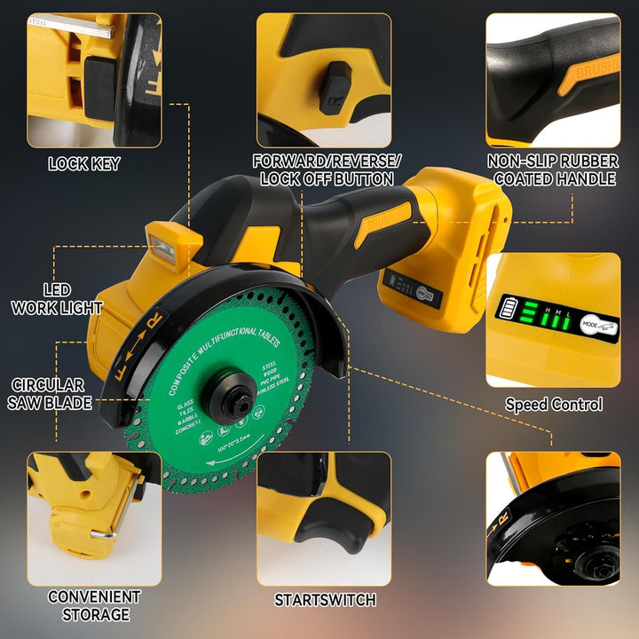Akku-Winkelschleifer für Dewalt 18/20 V, bürstenloser Mini-Winkelschleifer, 18000 U/min, 100 mm, kle