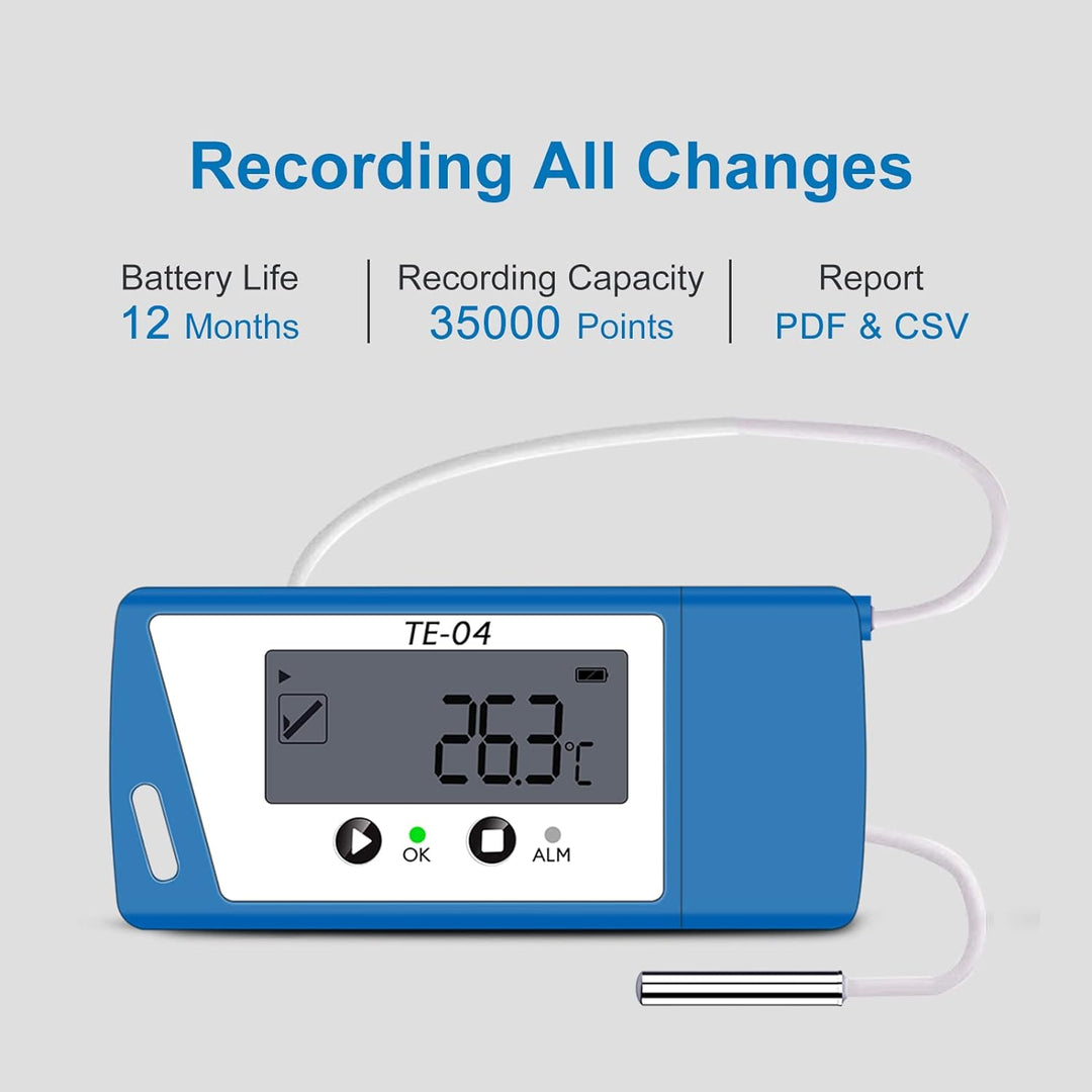 ThermElc Temperaturdatenlogger, Temperaturlogger mit externem Sensor, PDF & EXCEL Bericht, USB Daten