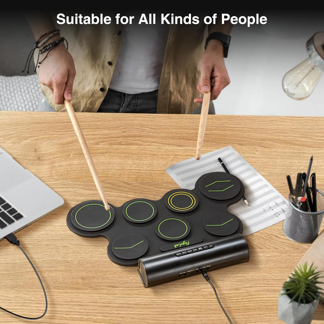 POGOLAB Aufrollen E-Drum Set, 7 digitale Drum Pad Schlagzeug Elektronisch, Bluetooth-Funktion, mit z