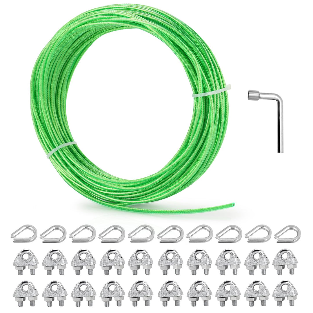 3MM PVC-beschichtetes Drahtseil, 30M Metall Stahlseil Draht Spalier Kit, Multi-use Clothes Line Kabe