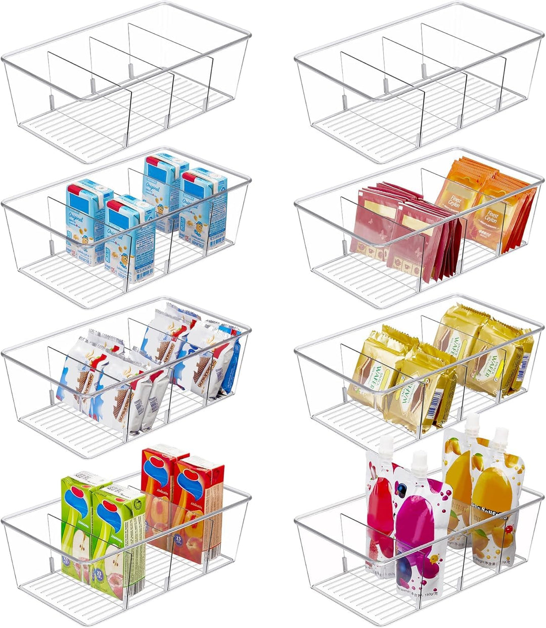 Vtopmart 8Pack Kühlschrank Organizer, Küchen Organizer mit Fächern, Transparent Organizer für Kühlsc