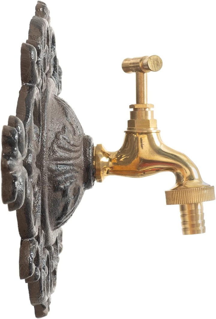 Moritz Garten Wasserhahn Zierrosette Wandmontage mit Wasseranschluss Nostalgie Zapfstelle antik brau