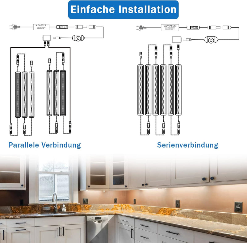 LABOREDUCER LED Unterbauleuchte Küche dimmbare 6er 24V 30cm Schrankbeleuchtung Steckerleiste Küchenl