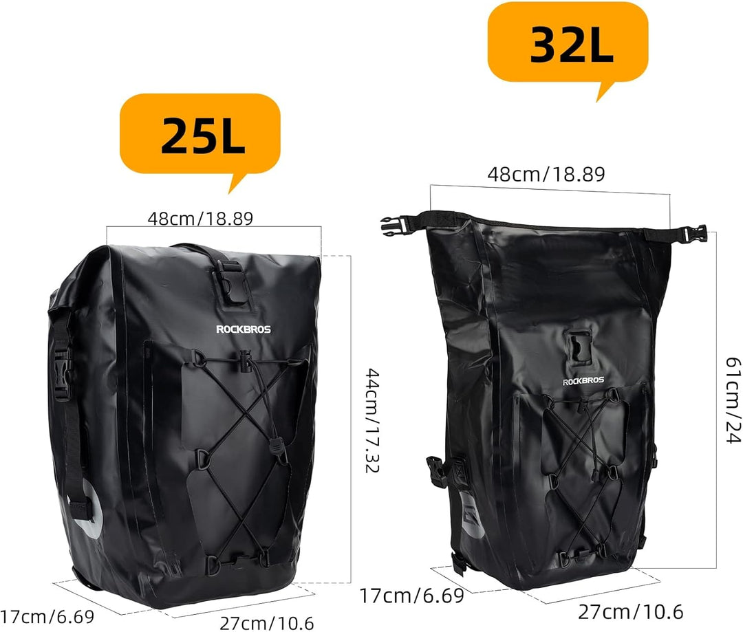 ROCKBROS Gepäckträgertasche Fahrradtasche für Gepäckträger 25L-32L 100% Wasserdicht Hinterradtaschen