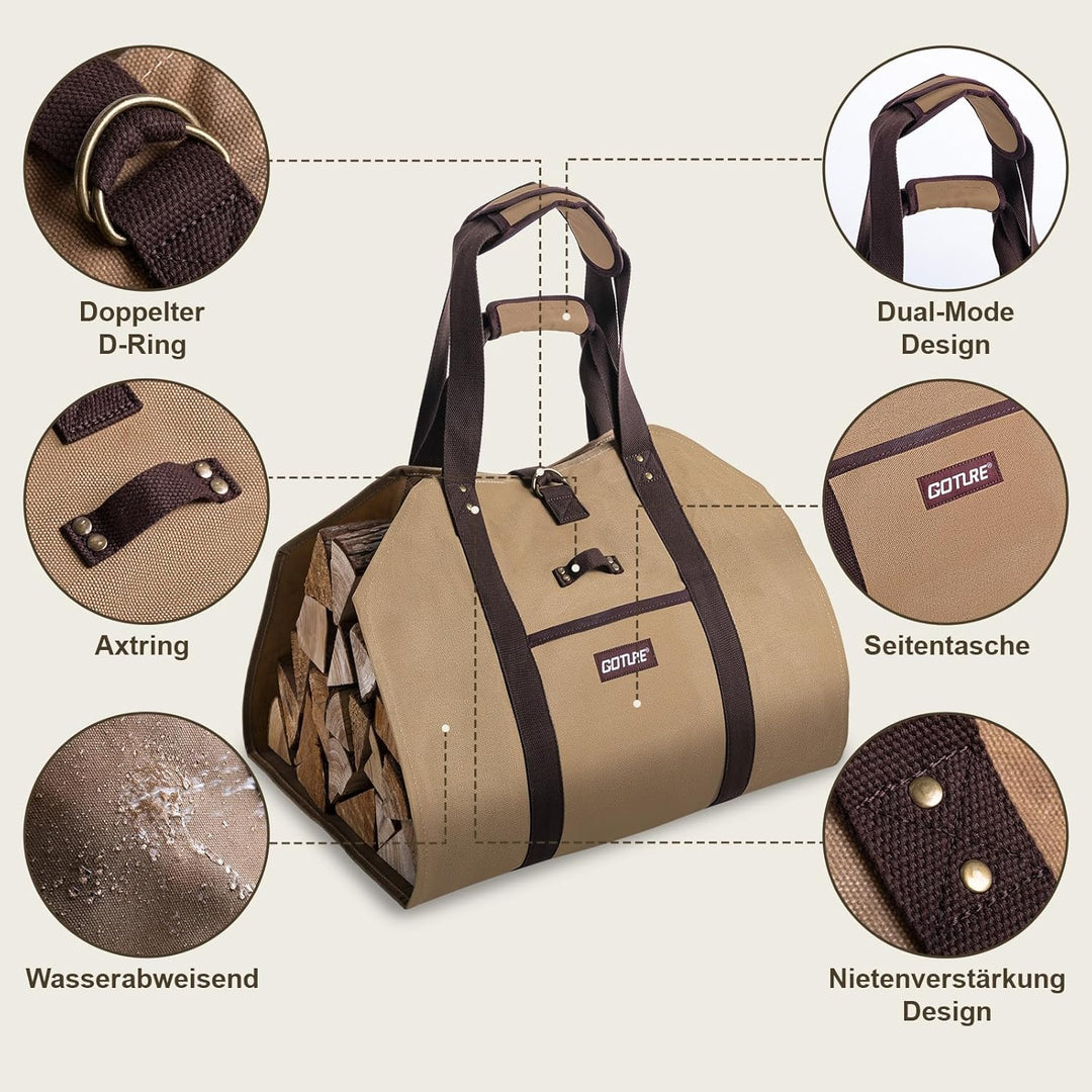 Goture Tragetasche für Holztragetasche aus gewachstem Canvas mit 1 Paar Handschuhen, wasserabweisend