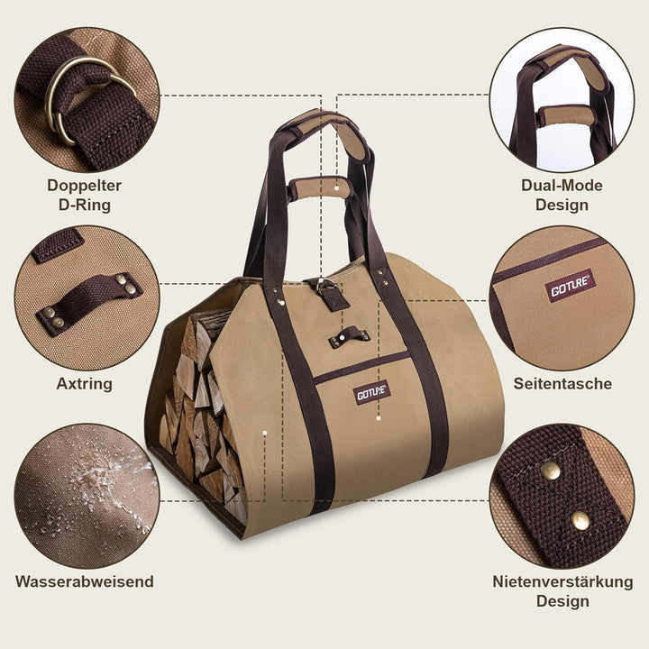 Goture Tragetasche für Holztragetasche aus gewachstem Canvas mit 1 Paar Handschuhen, wasserabweisend