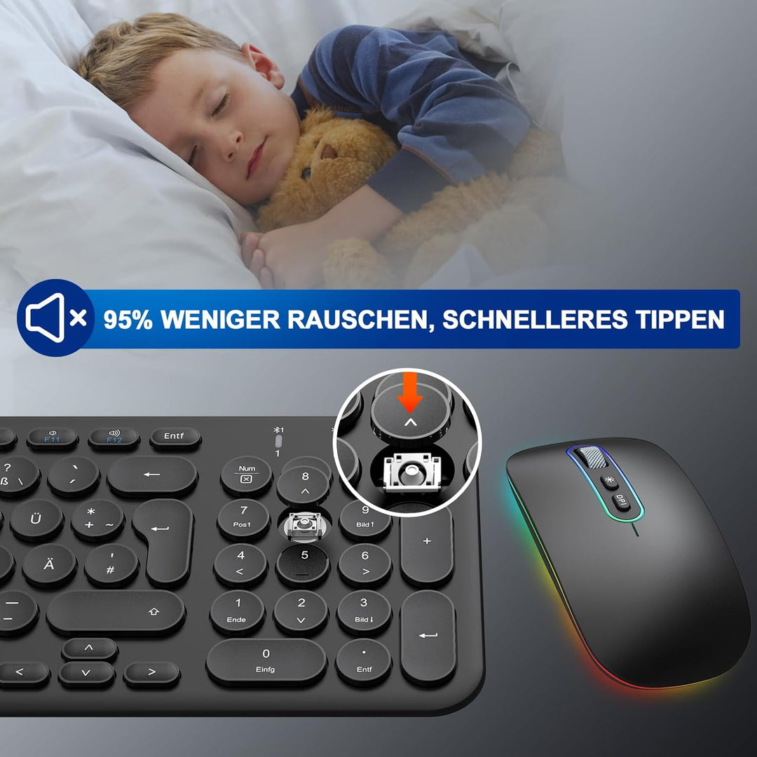 PINKCAT Bluetooth Tastatur Maus Set kabellos, Wiederaufladbare Dualmodus (Bluetooth 5.1+2.4G) Kabell