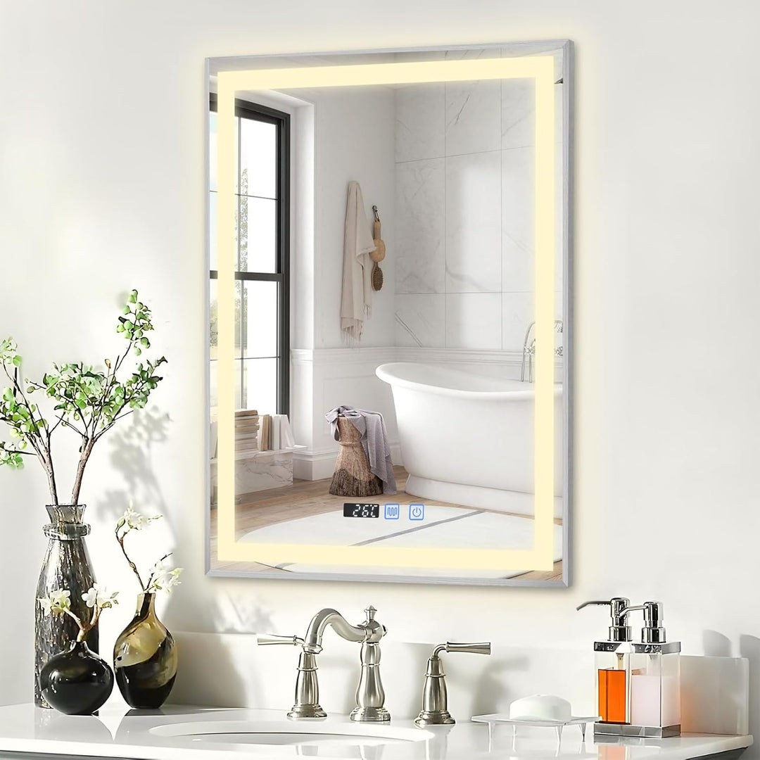 YU YUSING Badspiegel mit Beleuchtung 60x80cm Badezimmerspiegel mit Beschlagfrei 3 Lichtfarbe Dimmbar