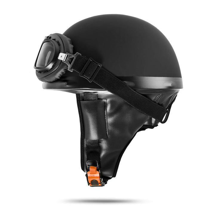 VEB Standard ATO-Moto Retro Motorradhelm Oldtimer Helm Halbschale Schwarz mit Brille Grösse S M L XL