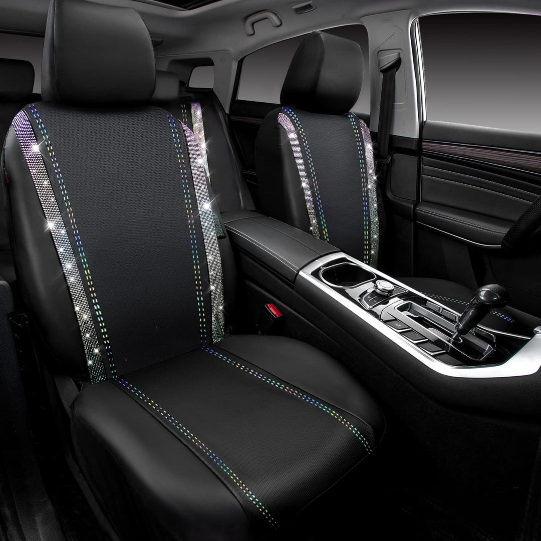 CAR PASS Wasserdicht Leder Autositzbezüge, Bling Diamant Komplettset Sitzbezug, Glänzend Kristall Gl
