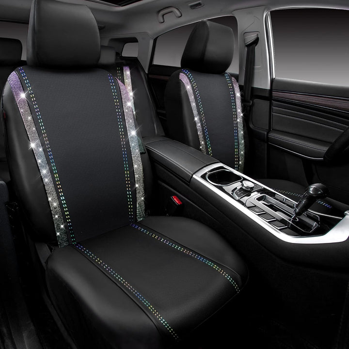 CAR PASS Wasserdicht Leder Autositzbezüge, Bling Diamant Komplettset Sitzbezug, Glänzend Kristall Gl