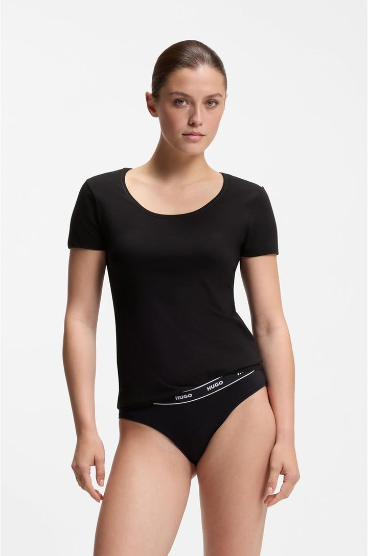 HUGO Damen Twin T-Shirt RN Zweier-Pack T-Shirts aus Stretch-Baumwolle mit Logos, Black1