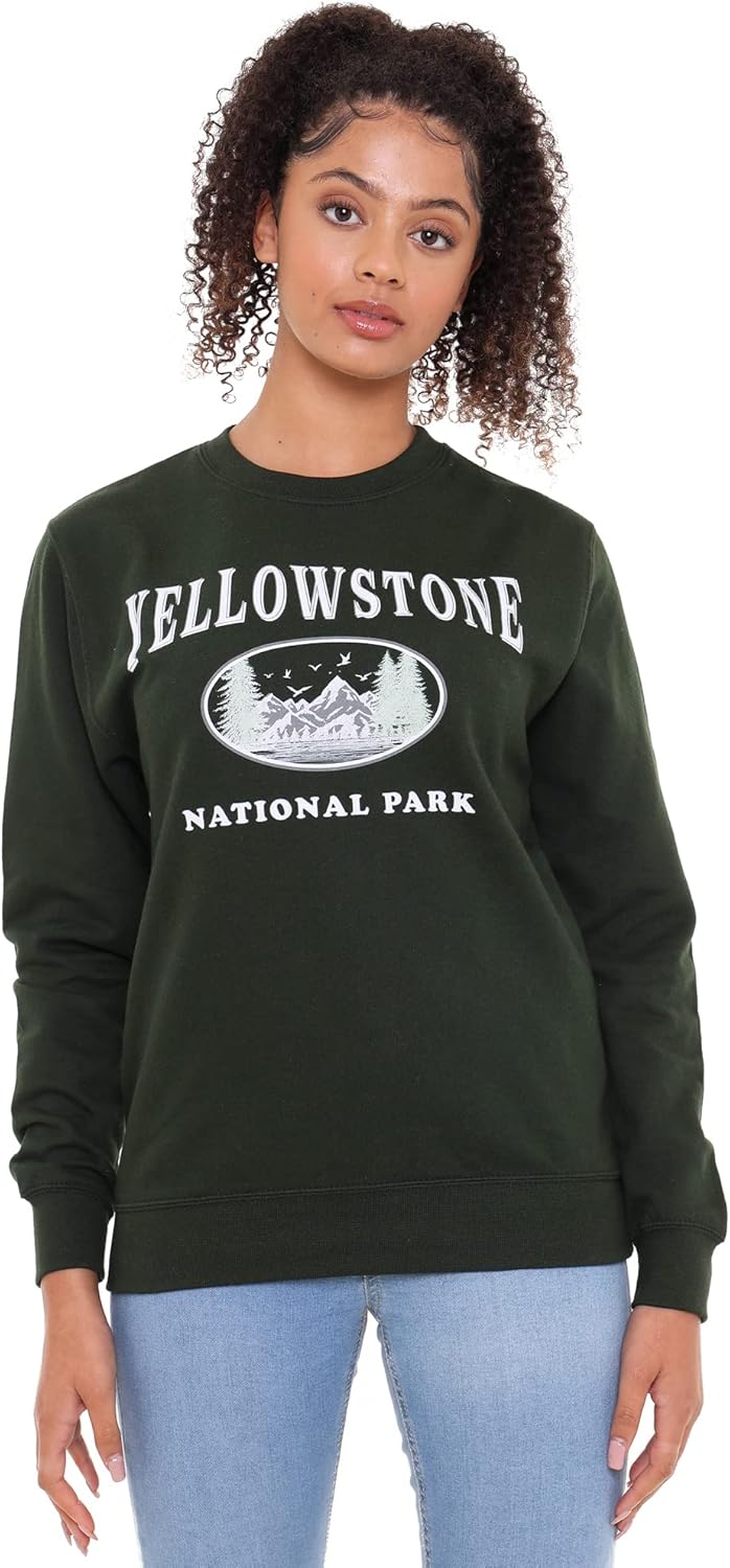 Cotton Soul National Parks Yellowstone Damen Crew Sweatshirt, Waldgrün XL Waldgrün, XL Waldgrün