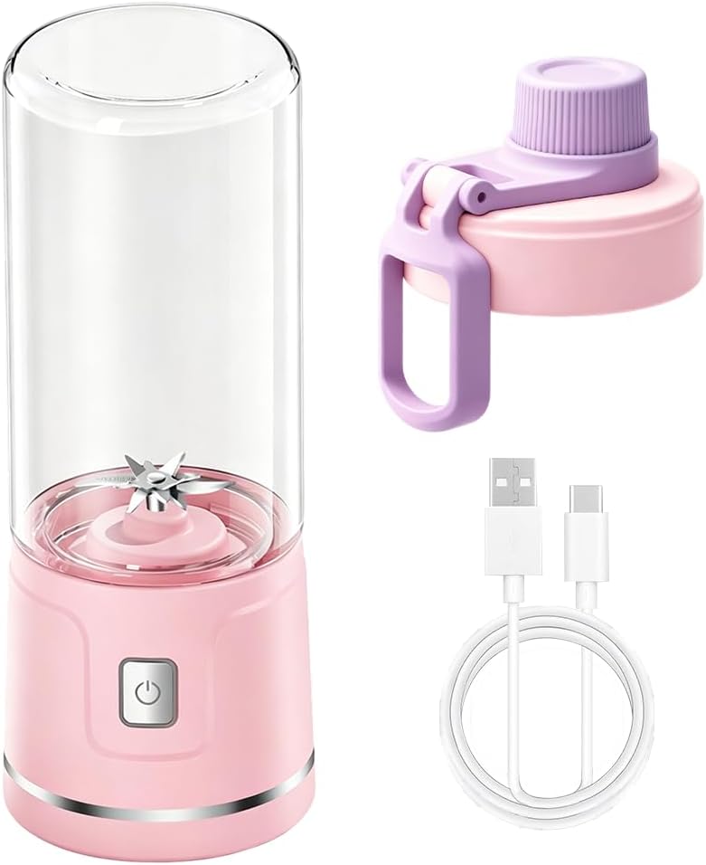 Tragbarer Mixer, 450ml Smoothie Maker to go, Portabler Elektrischer Saftpresse mit Reisedeckel, Port