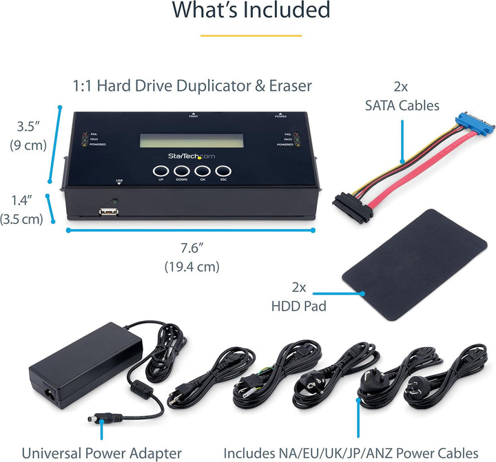 StarTech.com 1:1 Selbständige Festplatten Klonstation und Löscher, SAS und SATA HDD/SSD Kloner/Kopie