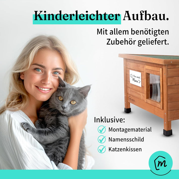 Katzenhaus Outdoor Winterfest isoliert - Robustes Katzenhaus für draussen aus Fichtenholz - Wasserdi