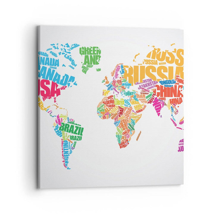 Bilder auf Leinwand 70x70cm Leinwandbild Karte Worte Welt Geographie Gross Wanddeko Bild Schlafzimme