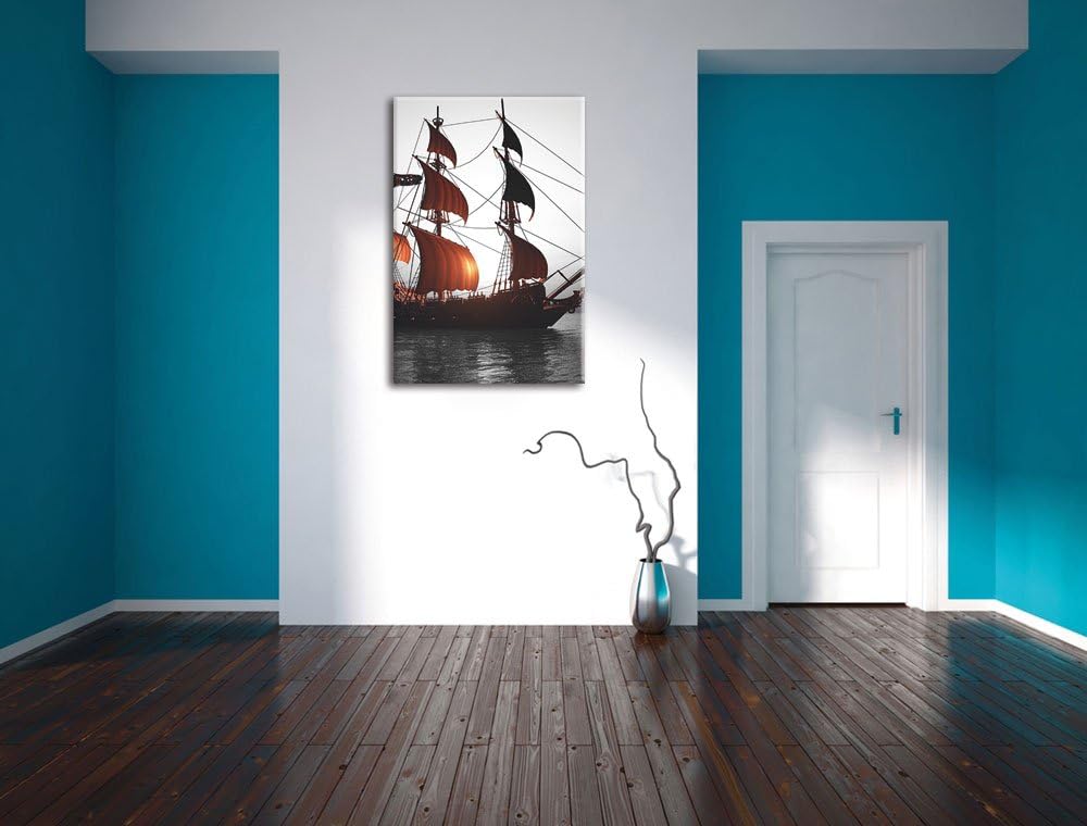Pixxprint Gewaltiges Segelschiff B&W als Leinwandbild/Grösse: 100x70 cm/Wandbild/Kunstdruck/fertig b