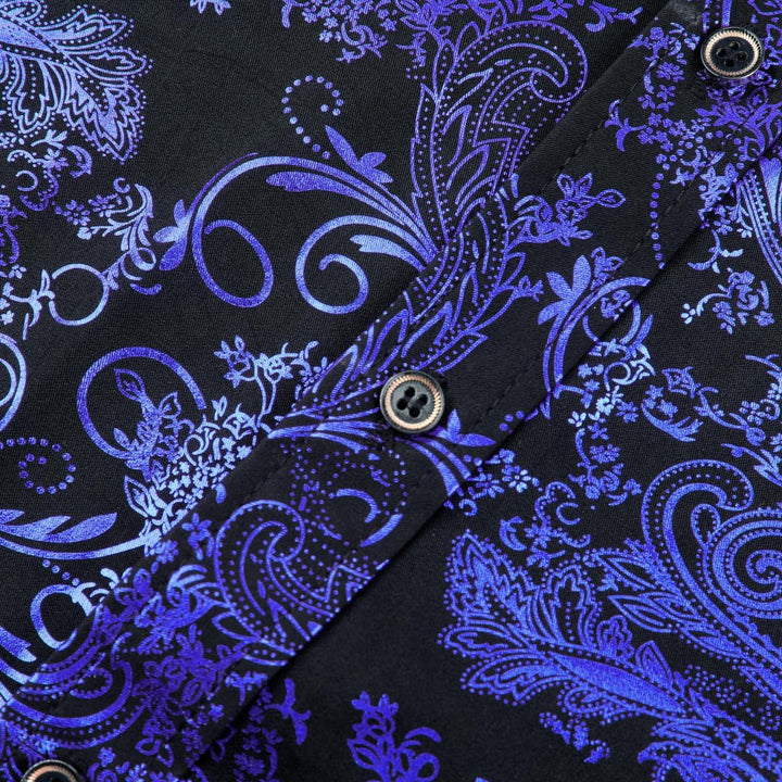 Allthemen Herren Jacquard Hemd Langarm Satin Freizeithemd Paisley Herrenhemd für Party Hochzeit S Bl