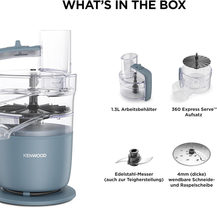 Kenwood MultiPro Go FDP22.130GY, Kompakt-Küchenmaschine nur 30cm hoch, zum Schneiden, Reiben, Pürier